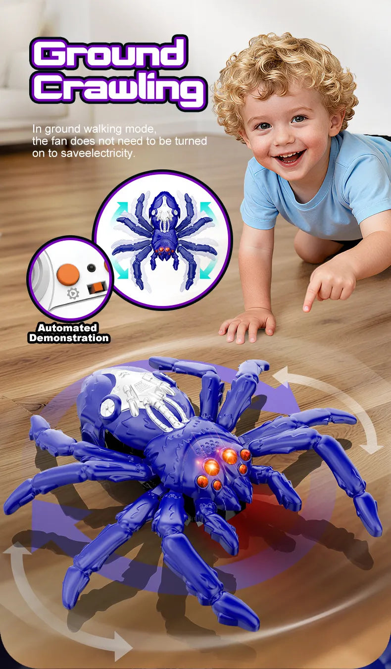 Child playing with a remote control spider toy